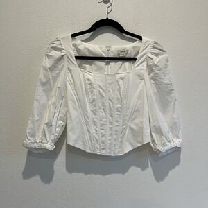 Jason Wu Corset Peasant Top Wmns S White Puffy Sleeve Full Zip Cottage Goth Femi